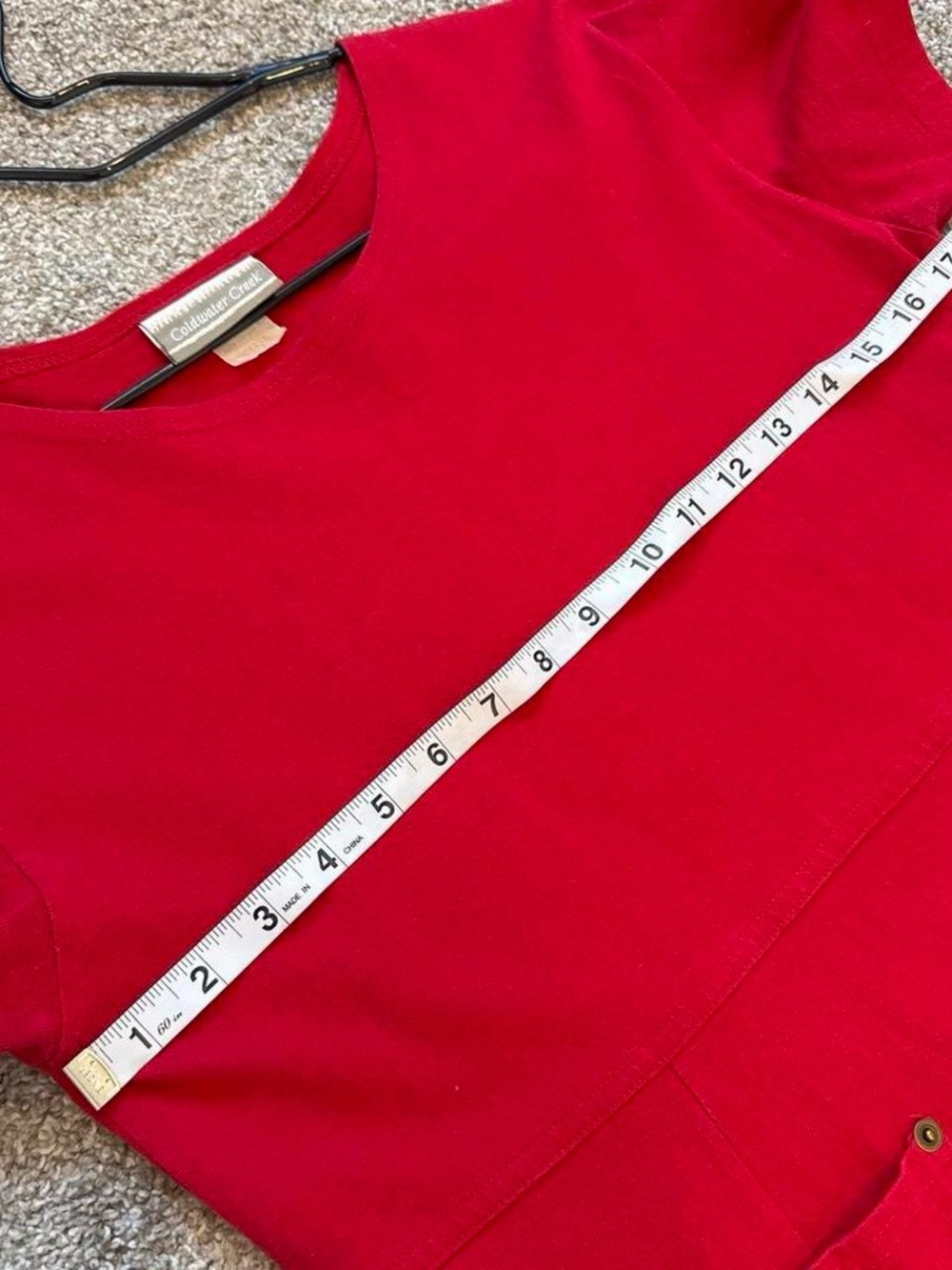 Vintage 90s Cotton Midi Dress Red Front Pockets Basic Minimalist Layering Small - Picture 7 of 7